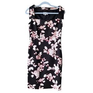 David Meister Black Floral Sleeveless Knee Length Sheath Dress